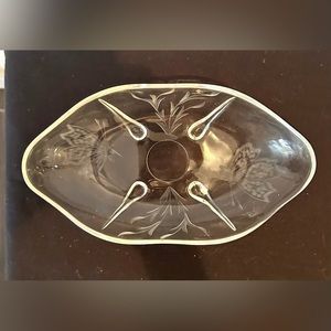 Mikasa 1970s etched oval dish. 9”x5.25” Butterflies. Rare